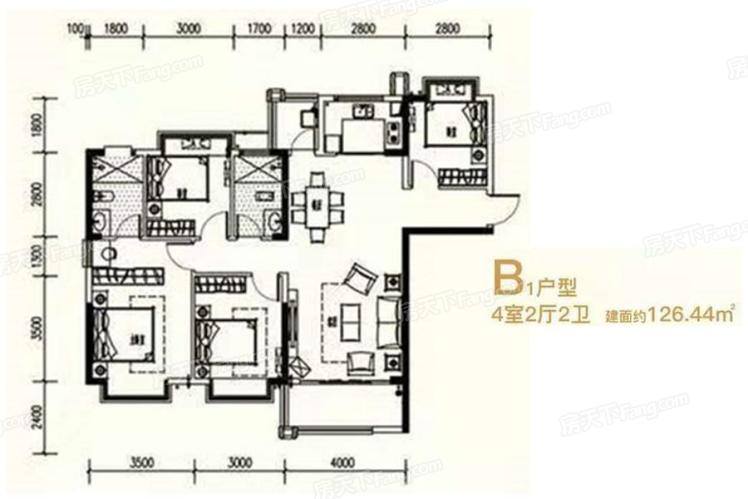 财汇新天地4室2厅2卫户型图-长沙房猫找房