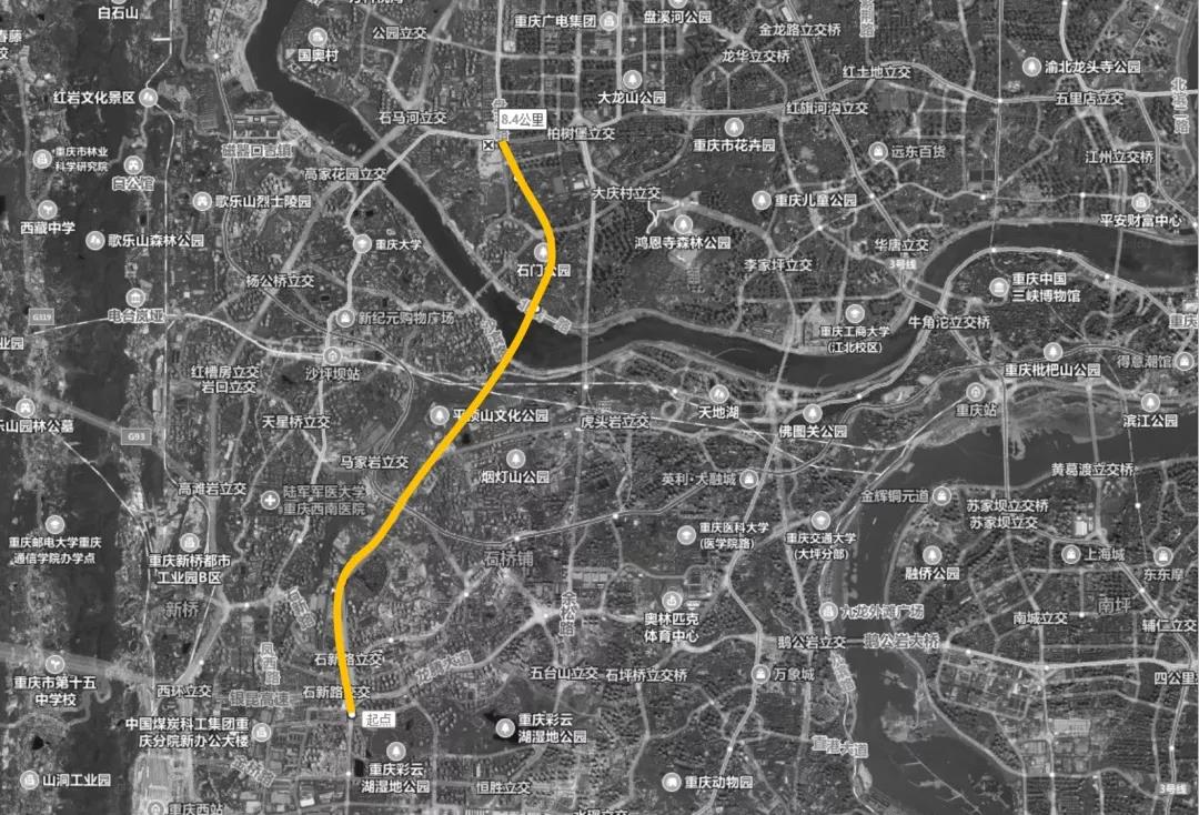 根据工程线路的描述,我们在地图上大概画了一下土湾大桥工程的线路